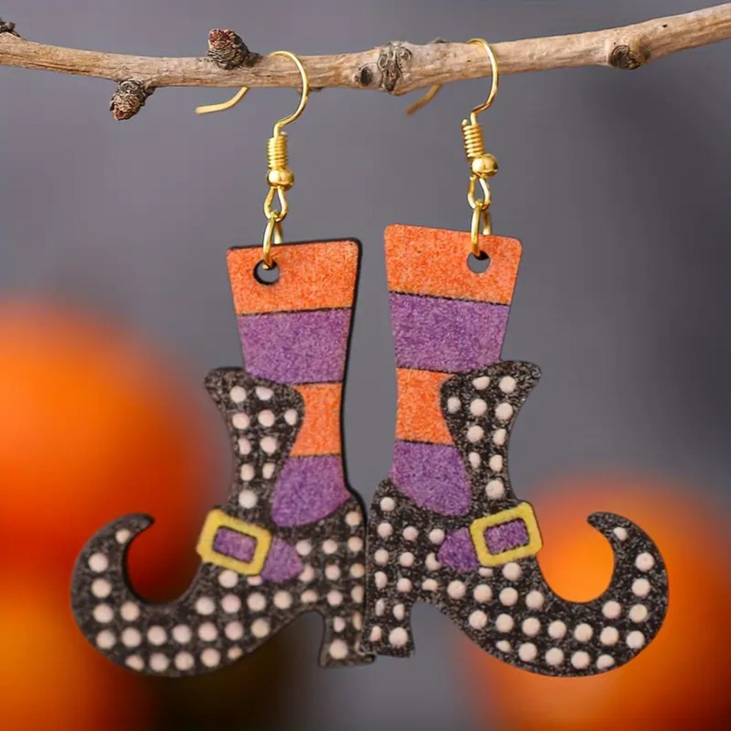 Witch Boot Dangle Earrings – Festive Halloween Jewelry, Nickel-Free