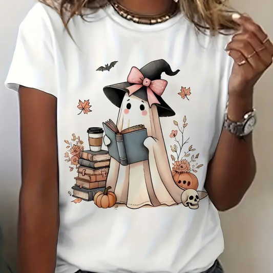 Bookish Ghost Halloween T-Shirt 🎃📚 | Cute Witchy Ghost Design for Spooky Season