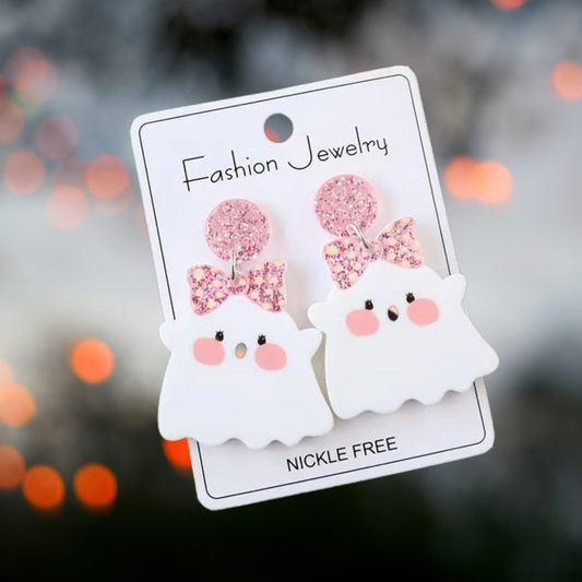 Cute Pink Ghost Earrings – Adorable Halloween Jewelry, Nickel-Free