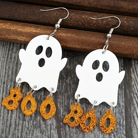 Ghost "Boo" Dangle Earrings – Fun Halloween Jewelry, Nickel-Free