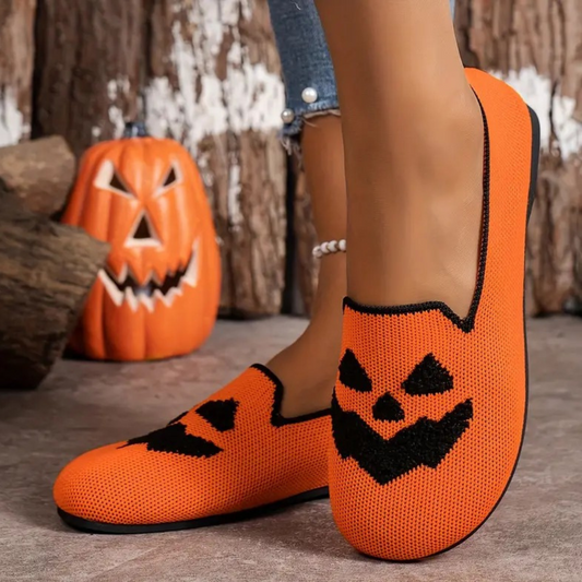 Pumpkin Face Halloween Flats 🎃👟 | Comfortable & Stylish Slip-Ons for Spooky Season